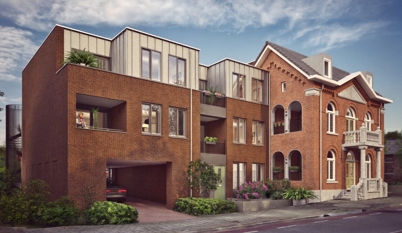 Nieuwbouwproject ’t Oude Raadhuis Ulestraten met moderne appartementen aan gerenoveerde gevel.