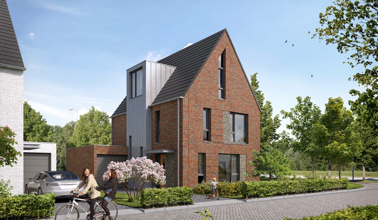 Impressie van een vrijstaande nieuwbouwwoning in De Contreie in Oosterhout, onderdeel van het woningbouwproject met moderne architectuur.