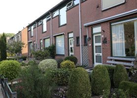 Bloemenwijk Almkerk: rijwoningen in baksteen met groene kozijnen nette voortuinen en heggen verzorgd